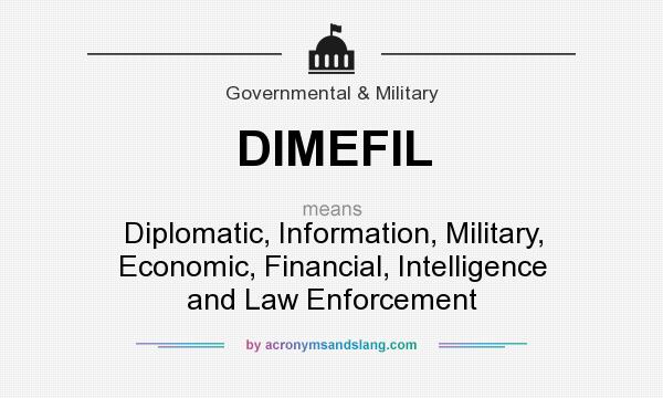What does DIMEFIL mean? It stands for Diplomatic, Information, Military, Economic, Financial, Intelligence and Law Enforcement