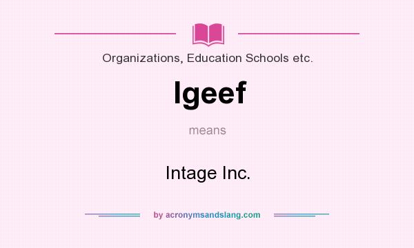 What does Igeef mean? It stands for Intage Inc.