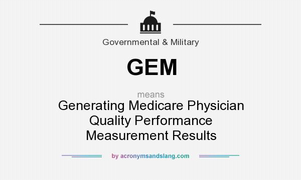 What does GEM mean? It stands for Generating Medicare Physician Quality Performance Measurement Results