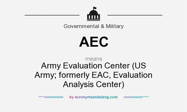 What does AEC mean? It stands for Army Evaluation Center (US Army; formerly EAC, Evaluation Analysis Center)