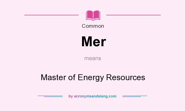 What does Mer mean? It stands for Master of Energy Resources