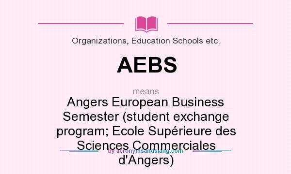 What does AEBS mean? It stands for Angers European Business Semester (student exchange program; Ecole Supérieure des Sciences Commerciales d`Angers)