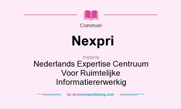 What does Nexpri mean? It stands for Nederlands Expertise Centruum Voor Ruimtelijke Informatiererwerkig