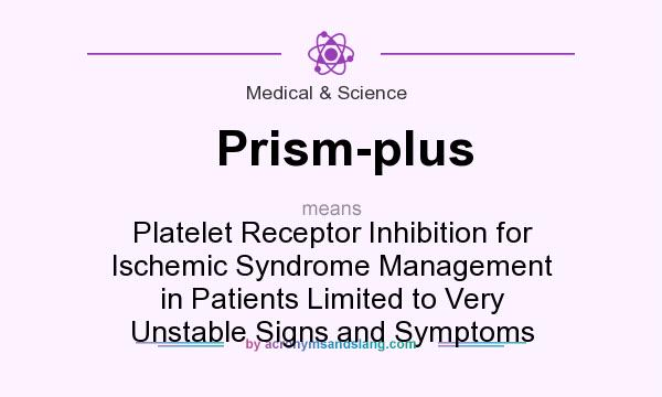 What does Prism-plus mean? It stands for Platelet Receptor Inhibition for Ischemic Syndrome Management in Patients Limited to Very Unstable Signs and Symptoms
