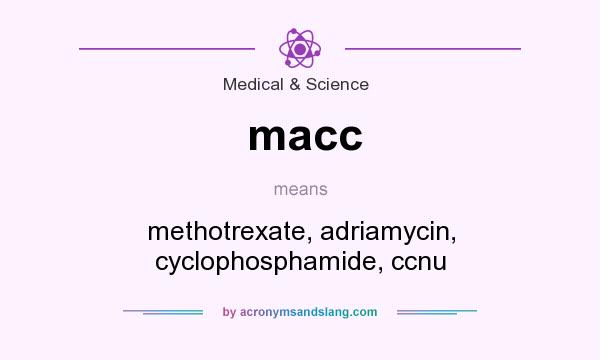 What does macc mean? It stands for methotrexate, adriamycin, cyclophosphamide, ccnu
