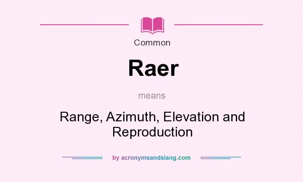 What does Raer mean? It stands for Range, Azimuth, Elevation and Reproduction