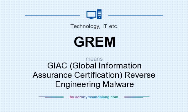 What does GREM mean? It stands for GIAC (Global Information Assurance Certification) Reverse Engineering Malware