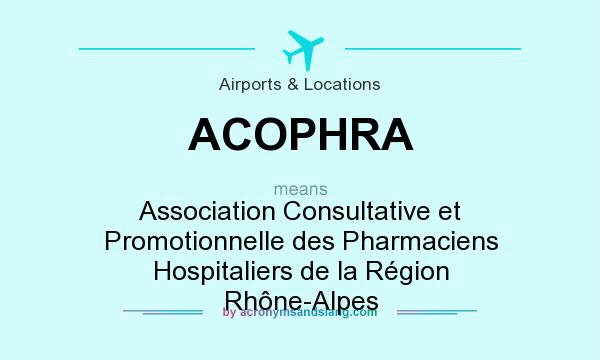 What does ACOPHRA mean? It stands for Association Consultative et Promotionnelle des Pharmaciens Hospitaliers de la Région Rhône-Alpes