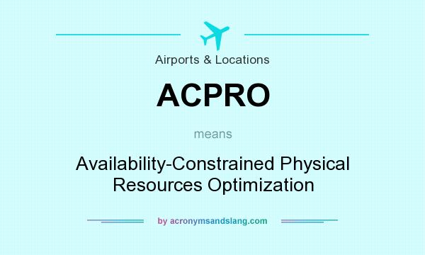 What does ACPRO mean? It stands for Availability-Constrained Physical Resources Optimization