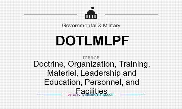 What does DOTLMLPF mean? It stands for Doctrine, Organization, Training, Materiel, Leadership and Education, Personnel, and Facilities