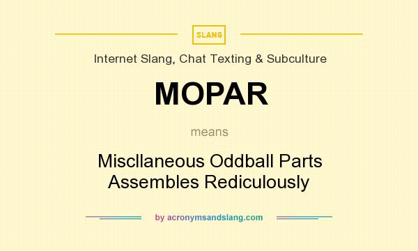 What does MOPAR mean? It stands for Miscllaneous Oddball Parts Assembles Rediculously