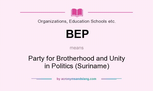 What does BEP mean? It stands for Party for Brotherhood and Unity in Politics (Suriname)