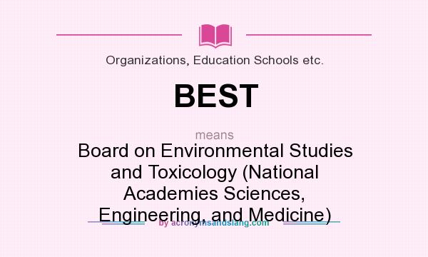 What does BEST mean? It stands for Board on Environmental Studies and Toxicology (National Academies Sciences, Engineering, and Medicine)