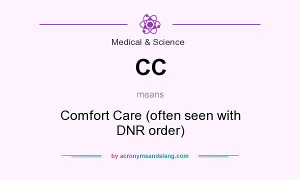 What does CC mean? It stands for Comfort Care (often seen with DNR order)