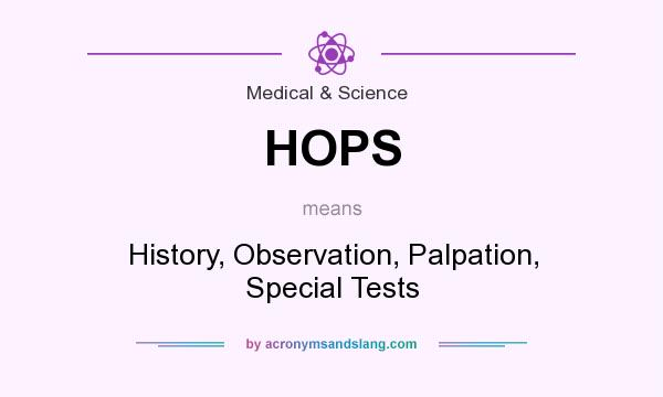 What does HOPS mean? It stands for History, Observation, Palpation, Special Tests