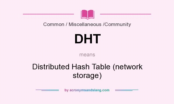 What does DHT mean? It stands for Distributed Hash Table (network storage)