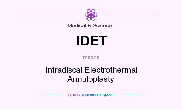 What does IDET mean? It stands for Intradiscal Electrothermal Annuloplasty