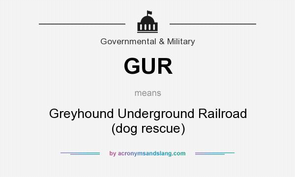 What does GUR mean? It stands for Greyhound Underground Railroad (dog rescue)