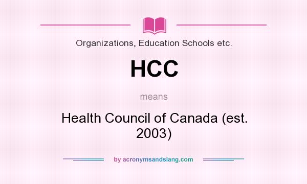 What does HCC mean? It stands for Health Council of Canada (est. 2003)