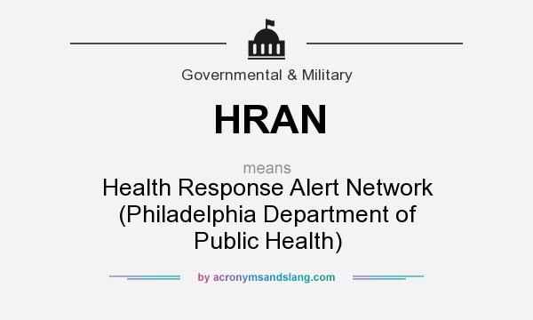 What does HRAN mean? It stands for Health Response Alert Network (Philadelphia Department of Public Health)
