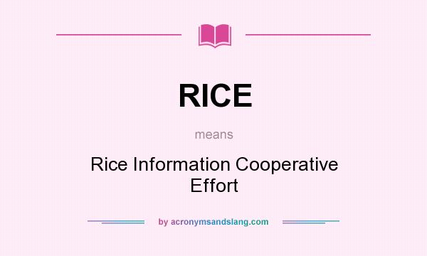 What does RICE mean? It stands for Rice Information Cooperative Effort