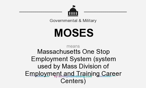 What does MOSES mean? It stands for Massachusetts One Stop Employment System (system used by Mass Division of Employment and Training Career Centers)