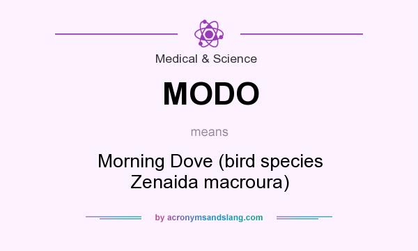 What does MODO mean? It stands for Morning Dove (bird species Zenaida macroura)