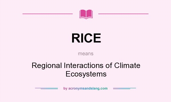 What does RICE mean? It stands for Regional Interactions of Climate Ecosystems