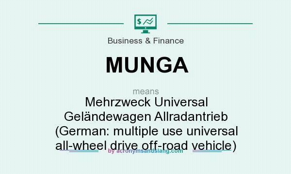 What does MUNGA mean? It stands for Mehrzweck Universal Geländewagen Allradantrieb (German: multiple use universal all-wheel drive off-road vehicle)