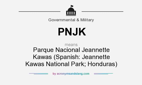 What does PNJK mean? It stands for Parque Nacional Jeannette Kawas (Spanish: Jeannette Kawas National Park; Honduras)