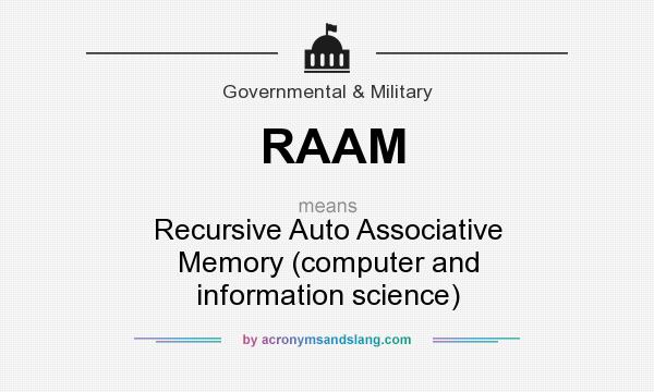 What does RAAM mean? It stands for Recursive Auto Associative Memory (computer and information science)