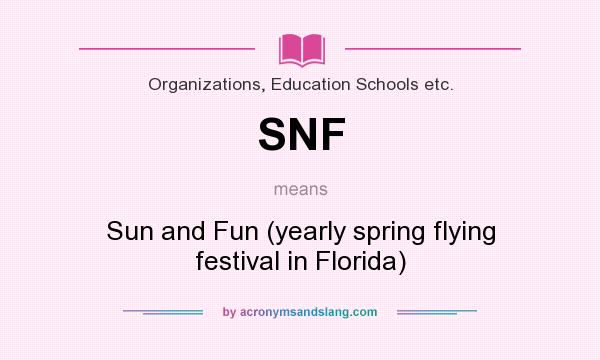 What does SNF mean? It stands for Sun and Fun (yearly spring flying festival in Florida)