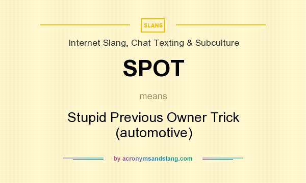 What does SPOT mean? It stands for Stupid Previous Owner Trick (automotive)