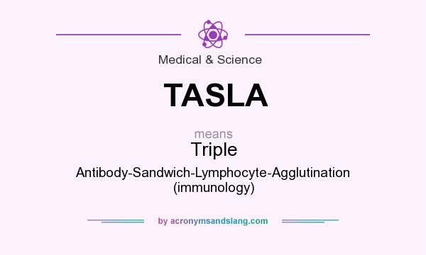 What does TASLA mean? It stands for Triple Antibody-Sandwich-Lymphocyte-Agglutination (immunology)