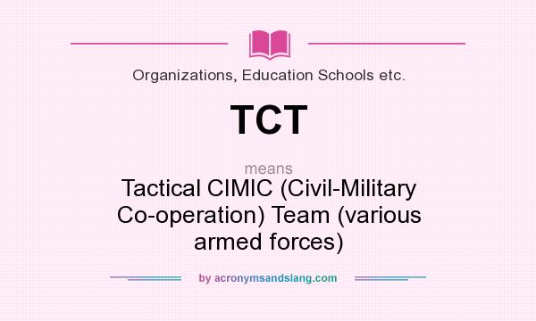 What does TCT mean? It stands for Tactical CIMIC (Civil-Military Co-operation) Team (various armed forces)