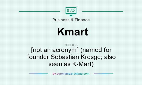 What does Kmart mean? It stands for [not an acronym] (named for founder Sebastian Kresge; also seen as K-Mart)