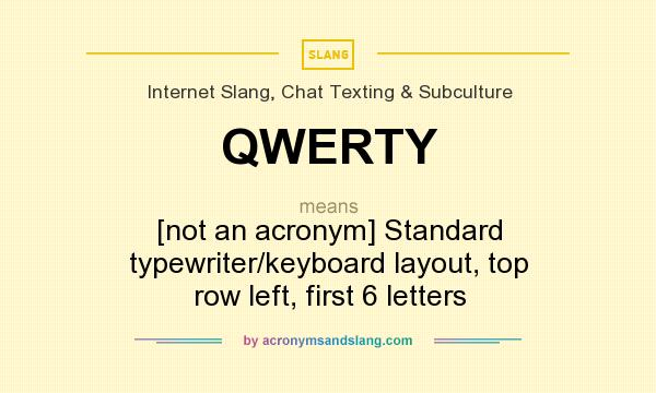 What does QWERTY mean? It stands for [not an acronym] Standard typewriter/keyboard layout, top row left, first 6 letters