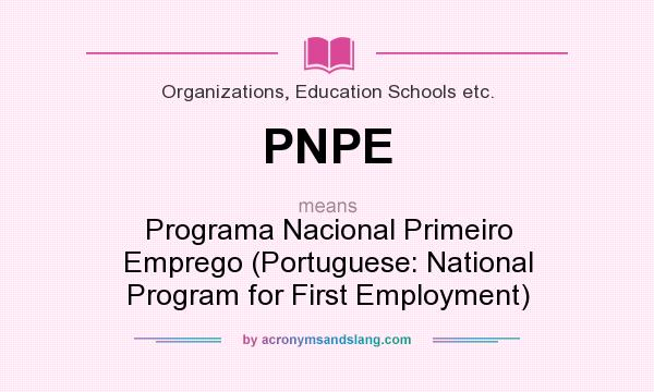 What does PNPE mean? It stands for Programa Nacional Primeiro Emprego (Portuguese: National Program for First Employment)