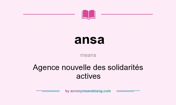 What does ansa mean? It stands for Agence nouvelle des solidarités actives