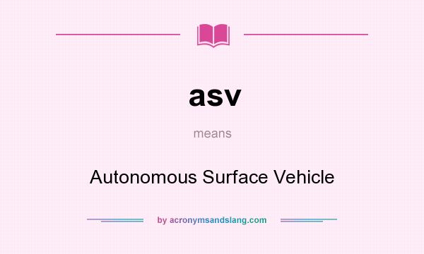 What does asv mean? It stands for Autonomous Surface Vehicle