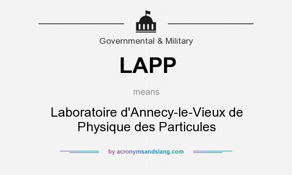 What does LAPP mean? It stands for Laboratoire d`Annecy-le-Vieux de Physique des Particules