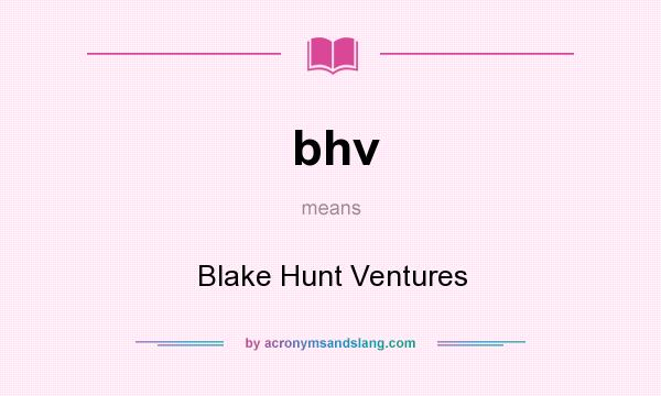 What does bhv mean? It stands for Blake Hunt Ventures