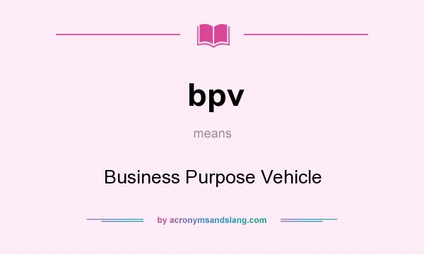 What does bpv mean? It stands for Business Purpose Vehicle