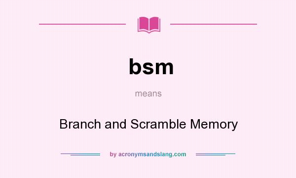 What does bsm mean? It stands for Branch and Scramble Memory