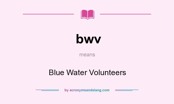 What does bwv mean? It stands for Blue Water Volunteers