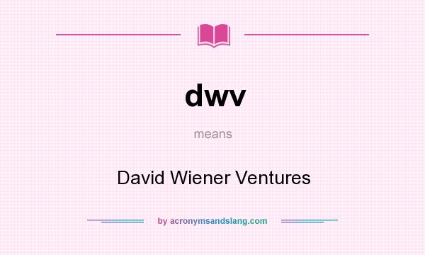 What does dwv mean? It stands for David Wiener Ventures