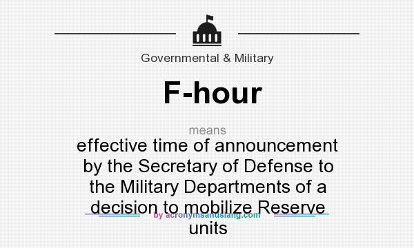 What does F-hour mean? It stands for effective time of announcement by the Secretary of Defense to the Military Departments of a decision to mobilize Reserve units
