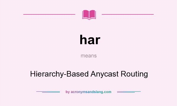 What does har mean? It stands for Hierarchy-Based Anycast Routing