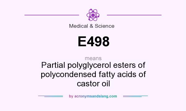 What does E498 mean? It stands for Partial polyglycerol esters of polycondensed fatty acids of castor oil