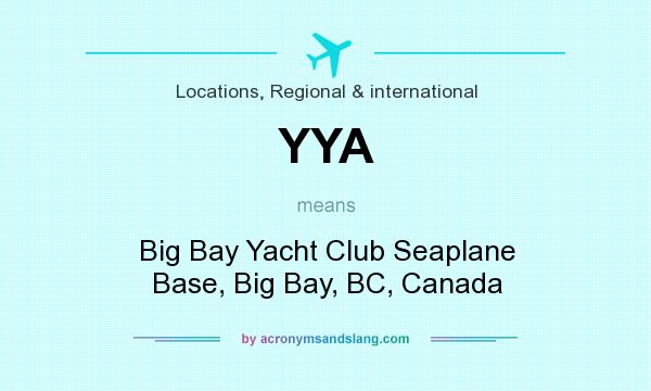 What does YYA mean? It stands for Big Bay Yacht Club Seaplane Base, Big Bay, BC, Canada